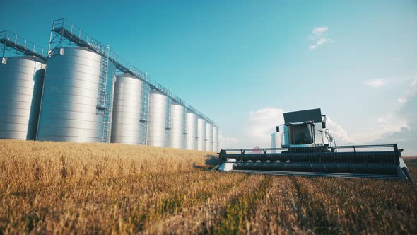 Combine Harvester Near The Grain Storage alt
