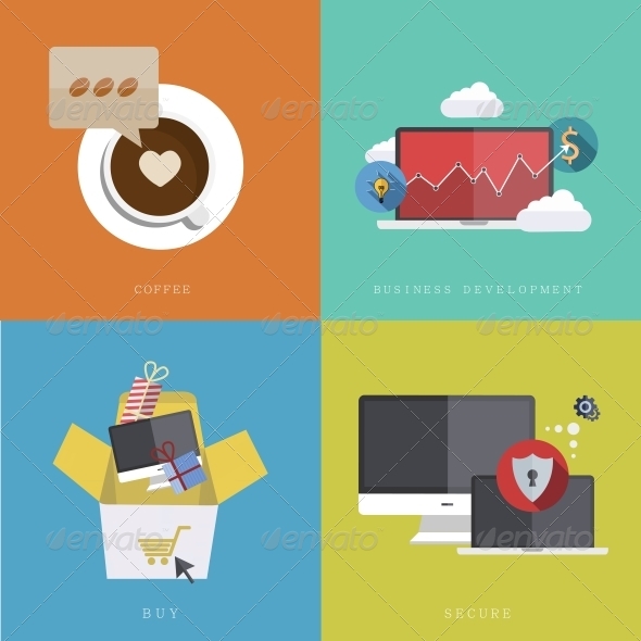 Flat Modern Icons on Sample Background - Web Technology