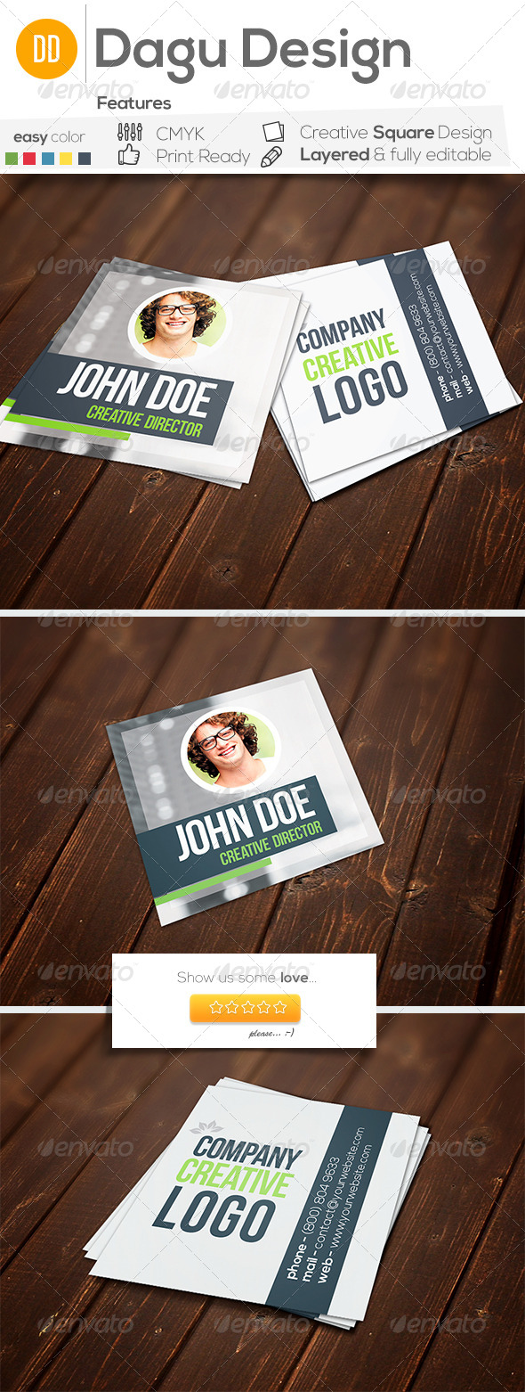 Square fresh Business Card with Personal Photo - Creative Business Cards
