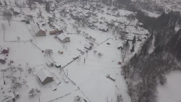 village Kryvorivnia covered with snow in the Carpathians mountains