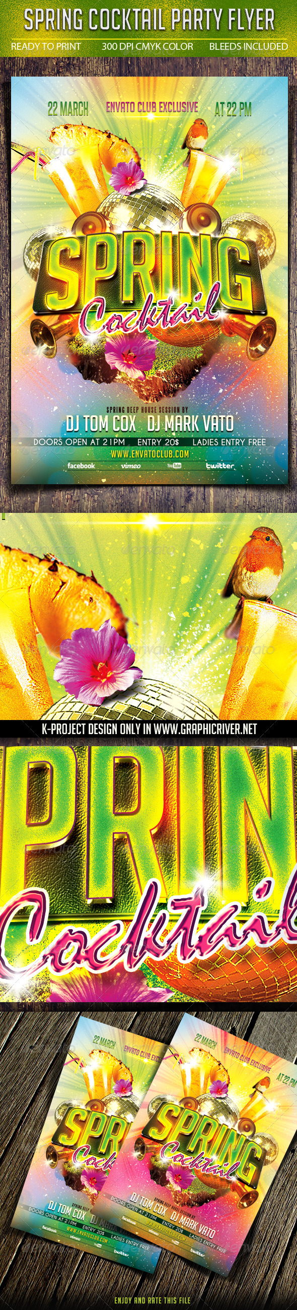 Spring Cocktail Party Flyer - Clubs & Parties Events