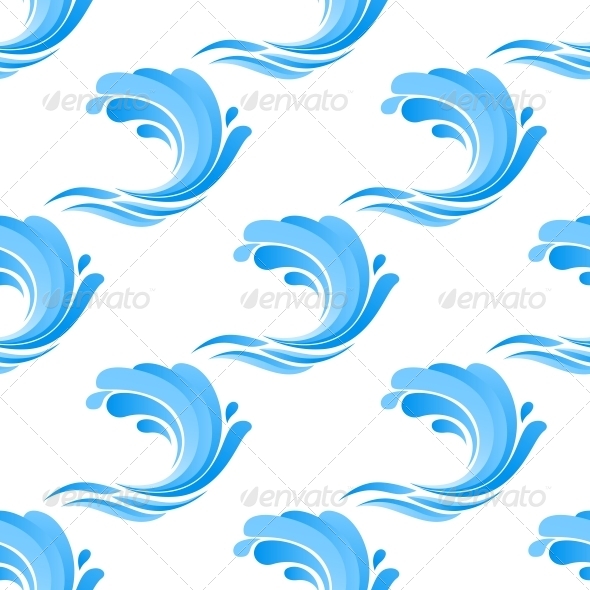 Seamless Pattern of Blue Curling Waves - Patterns Decorative