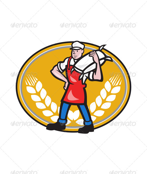 Flour Miller Carry Sack Wheat Oval - People Characters