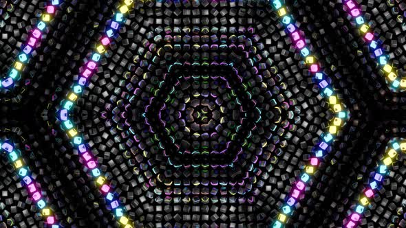 Symmetrical Structures Like Kaleidoscope with Lighting Bulbs Multicolor Neon Lights alt