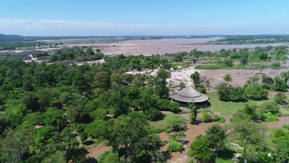 Si Phan Don or 4.000 islands near Don Det in southern Laos seen from the sky alt