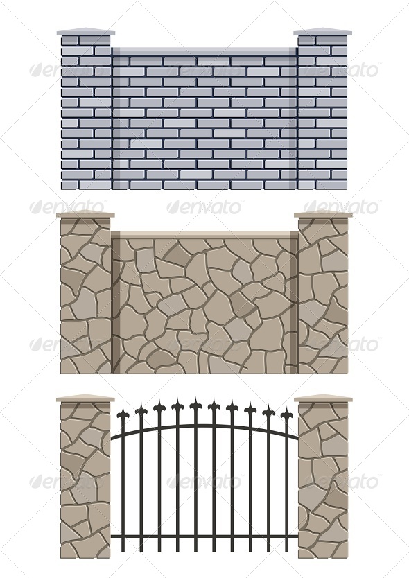 Brick and Stone Fence - Man-made Objects Objects