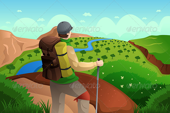 Backpackers on Top Mountains - Sports/Activity Conceptual