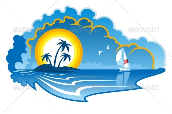 Tropical Island with Yacht - Travel Conceptual