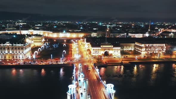 Aerial View of Palace Bridge and Palace Embankment, Saint Petersburg, Russia