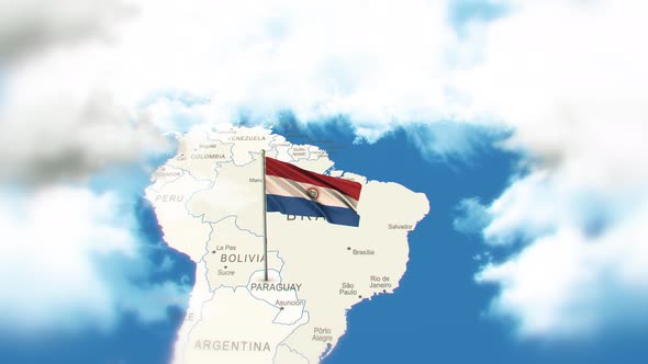 Paraguay Map And Flag With Clouds