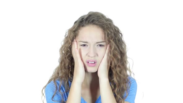 Loss , Woman Reacting To Failure , Stress, White Background alt