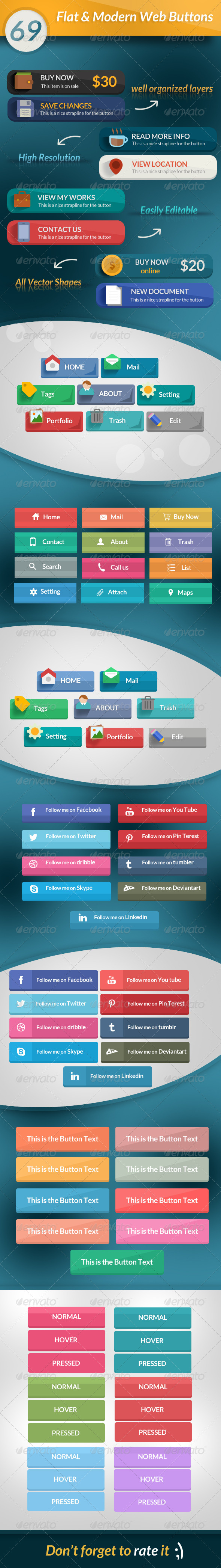 69 Flat & Modern Web Buttons - Buttons Web Elements