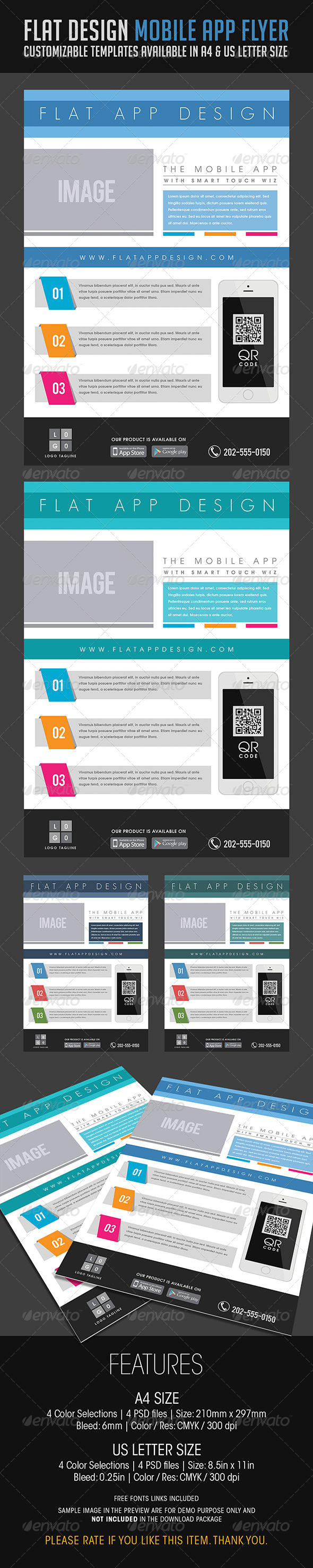 Flat Design Mobile App Flyer - Flyers Print Templates