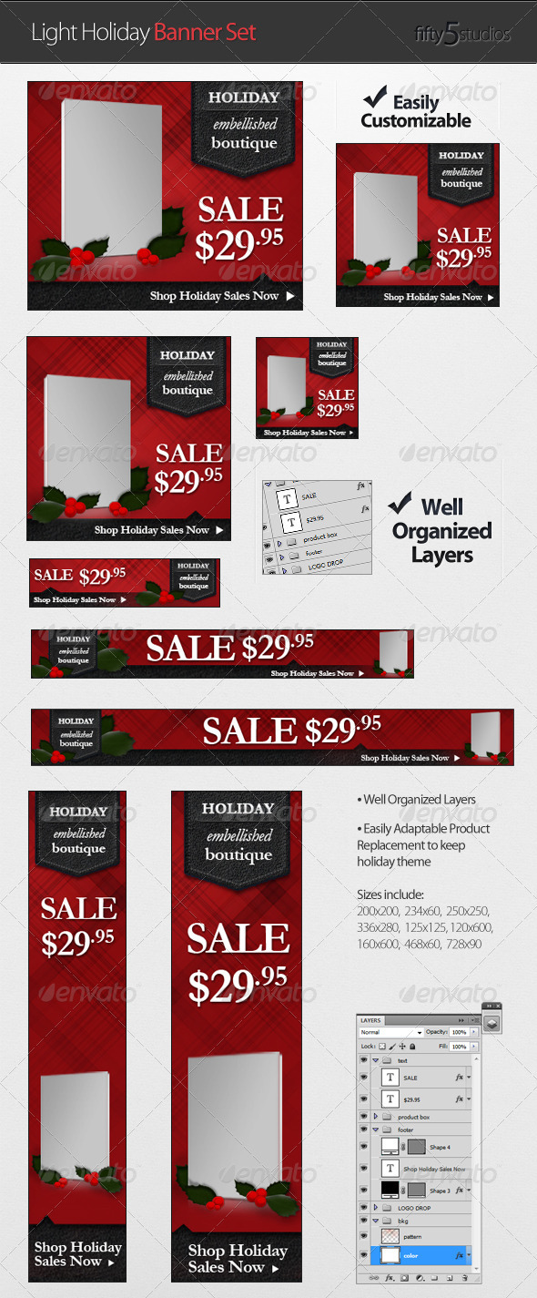 Light Holiday Banner Set - Banners & Ads Web Elements