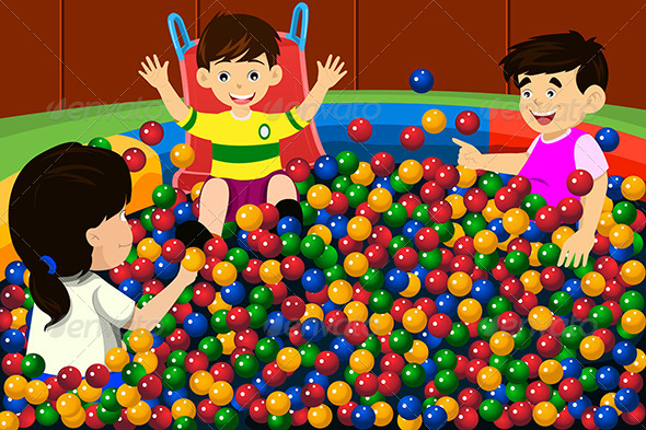 Kids Playing in Ball Pool - People Characters