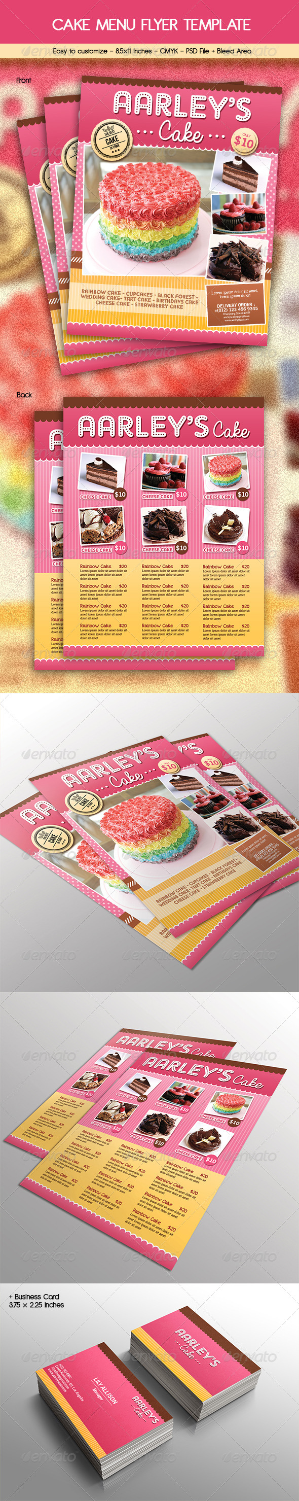Cake Menu Flyer + Business Card - Restaurant Flyers