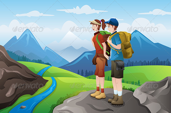 Backpackers on Top Mountains - Sports/Activity Conceptual
