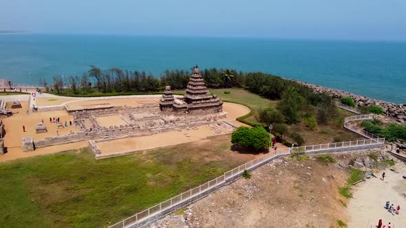 Arial view of Shore Temple of Mahabalipuram. The Shore Temple is so named because it overlooks the s alt