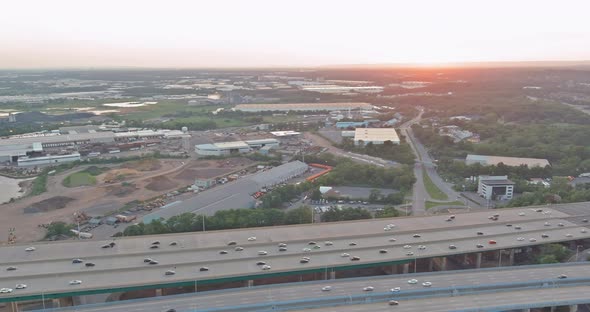 Aerial view of vehicles driving on Alfred E. Driscoll Bridge a huge complex road junction alt