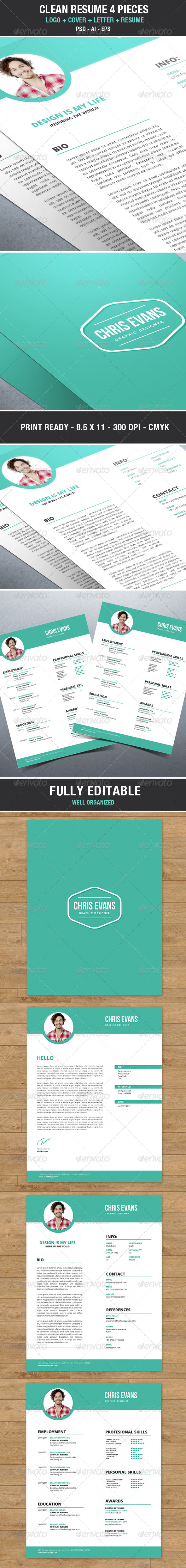 Clean Modern Resume / Cv with Cover Letter - Resumes Stationery