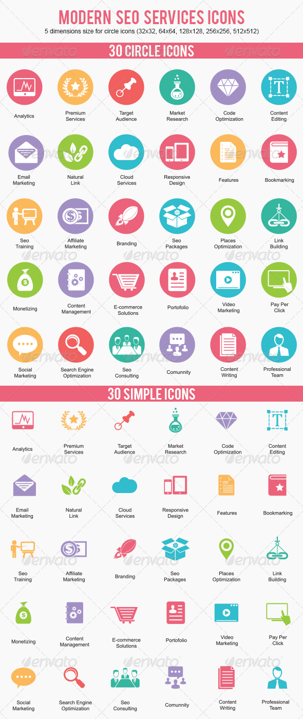 Modern Seo Services Icons - Business Icons