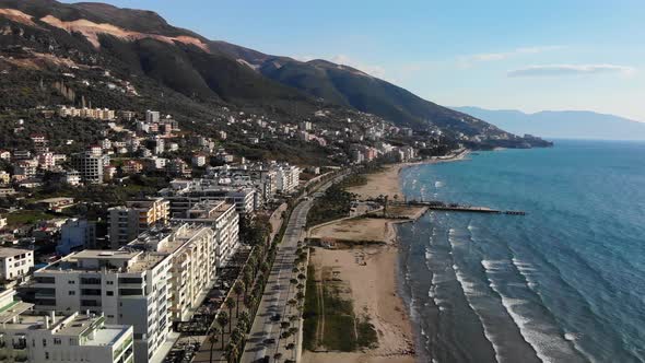 Drone Footage of the Southern Albanian Riviera City of Vlore and the Karaburun Peninsula