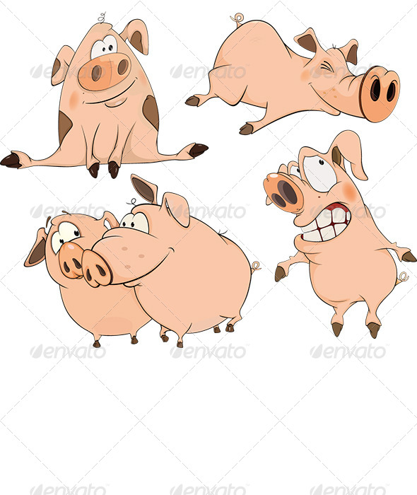 Set of Cheerful Pigs Cartoon - Animals Characters