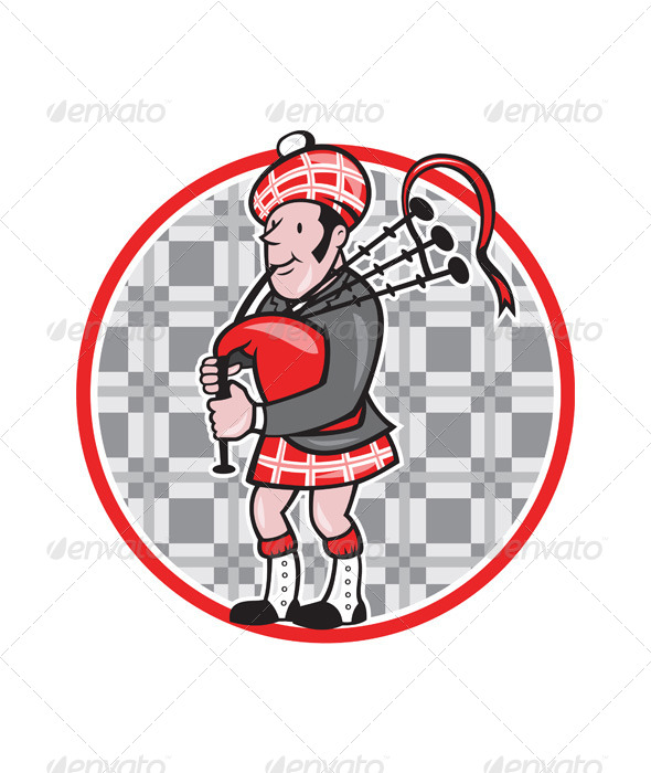 Scotsman Bagpiper Playing Bagpipes Cartoon - People Characters