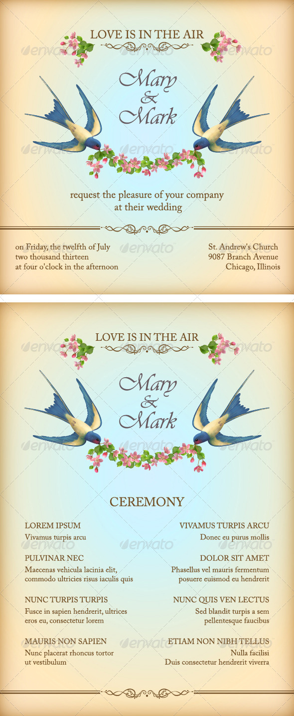 Floral Wedding Invitation Card with Flowers, Birds - Weddings Seasons/Holidays