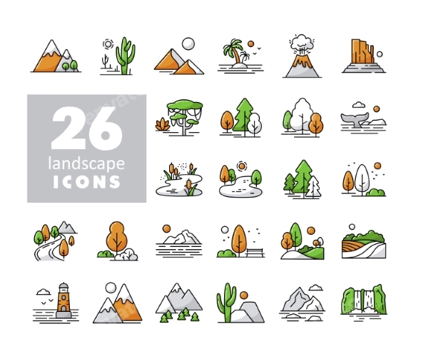 Nature Landscape Vector Icons on a White