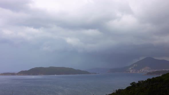 Time Lapse Footage of Strong Wind and Rain Over the Sea Near Budva Montenegro