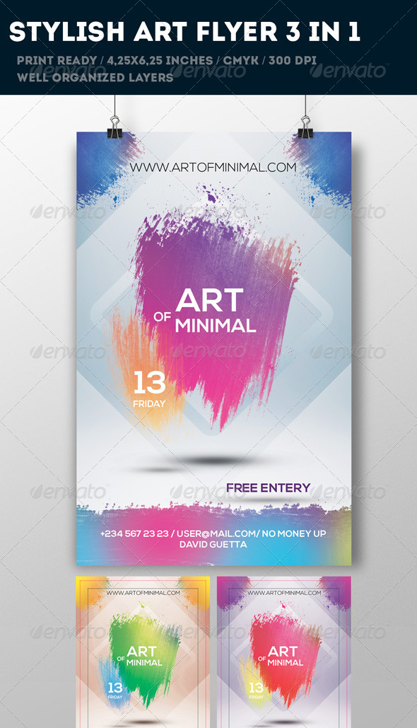 Pink Art Flyer 3 in 1 - Flyers Print Templates