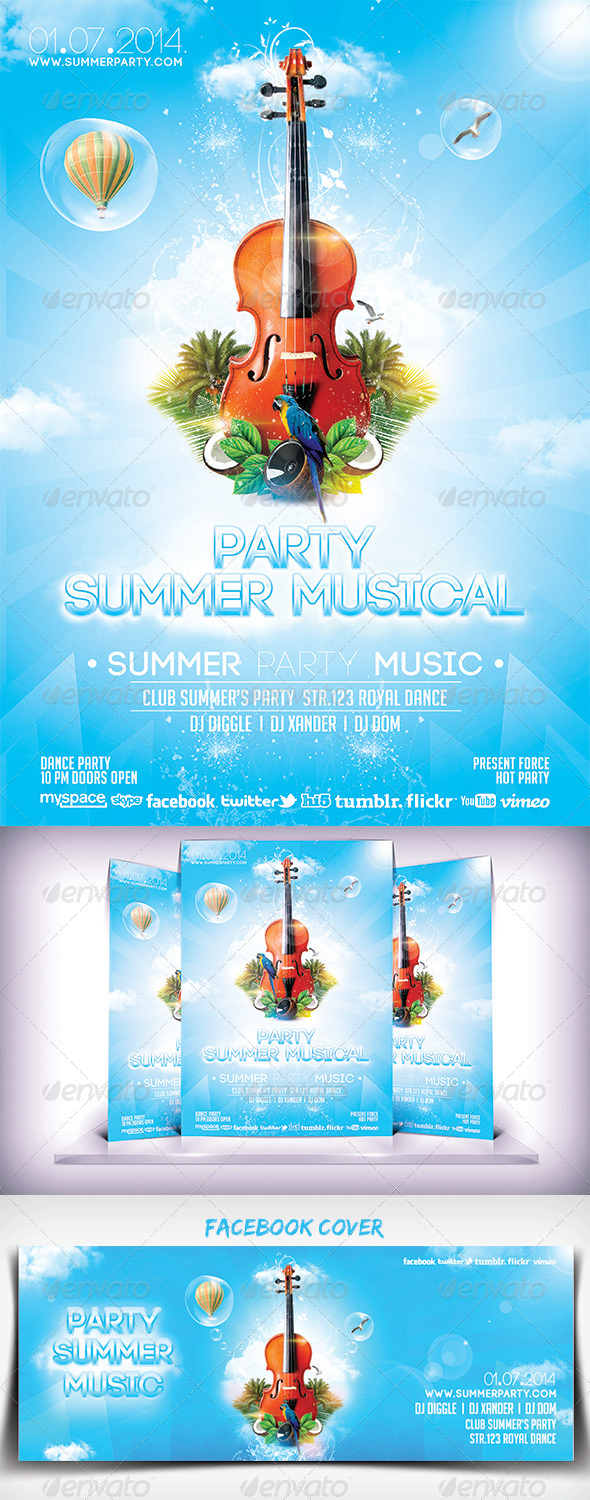 Summer Musical Party Flyer - Clubs & Parties Events