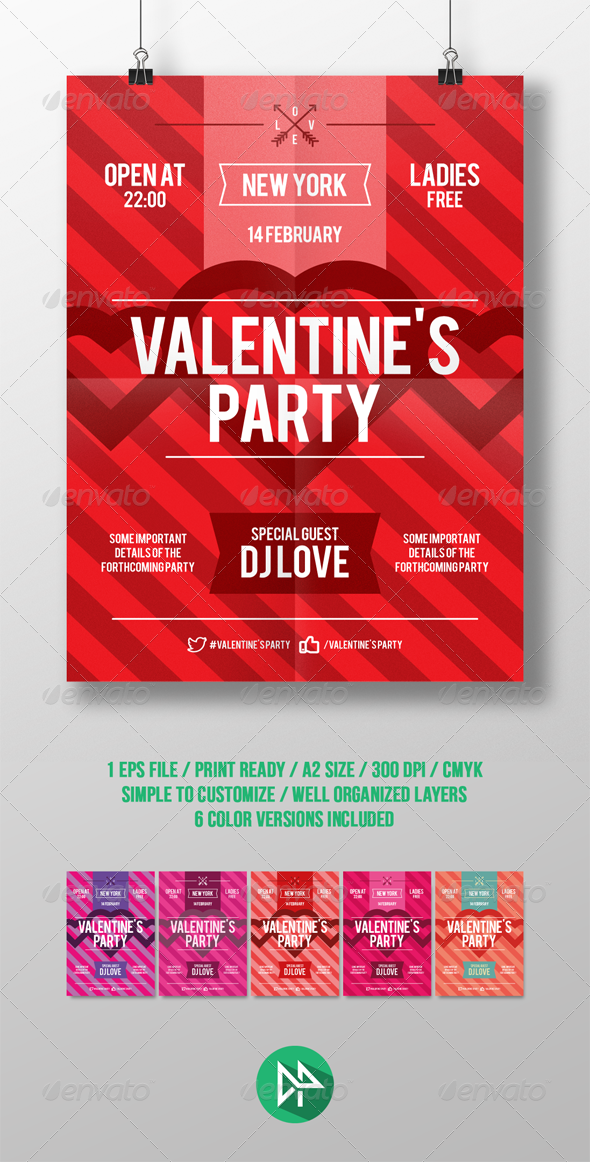 Valentine's Day Party Poster Template - Events Flyers