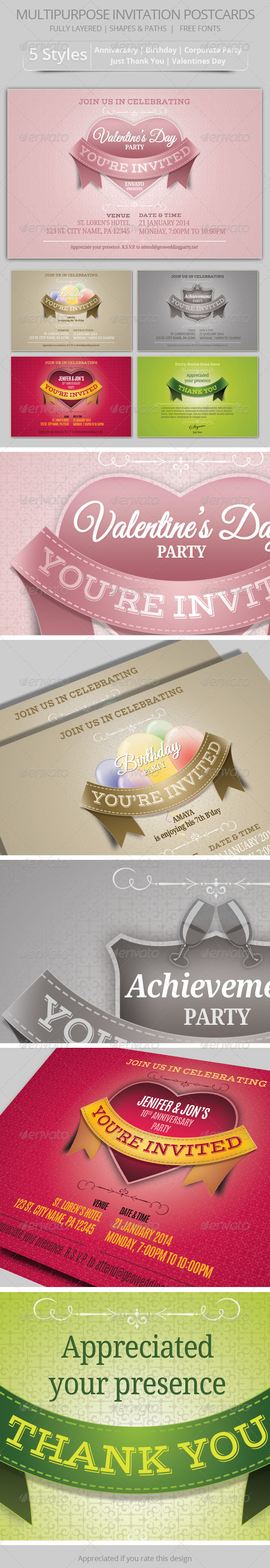 Multipurpose Invitation Postcards - Invitations Cards & Invites