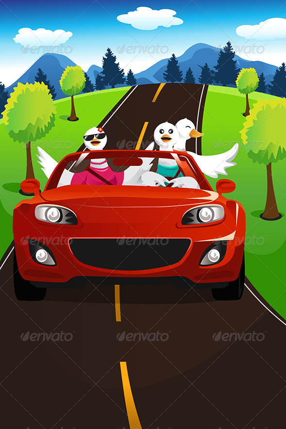 Swans Going on a Road Trip - Animals Characters