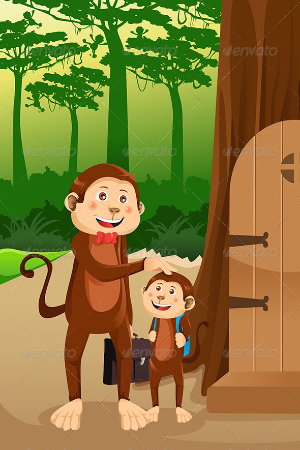 Monkey Father with his Child - Animals Characters