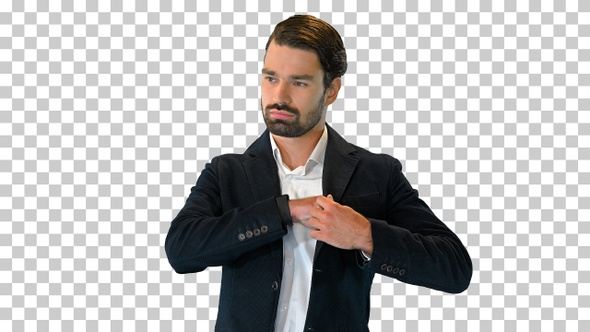 Excited businessman putting euro notes in his pocket, Alpha Channel alt