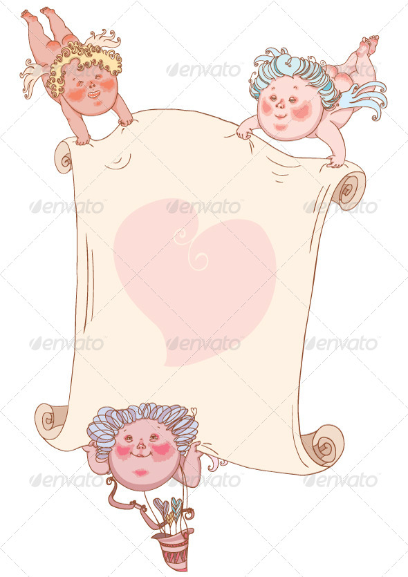Cupids with Valentine Card - Valentines Seasons/Holidays