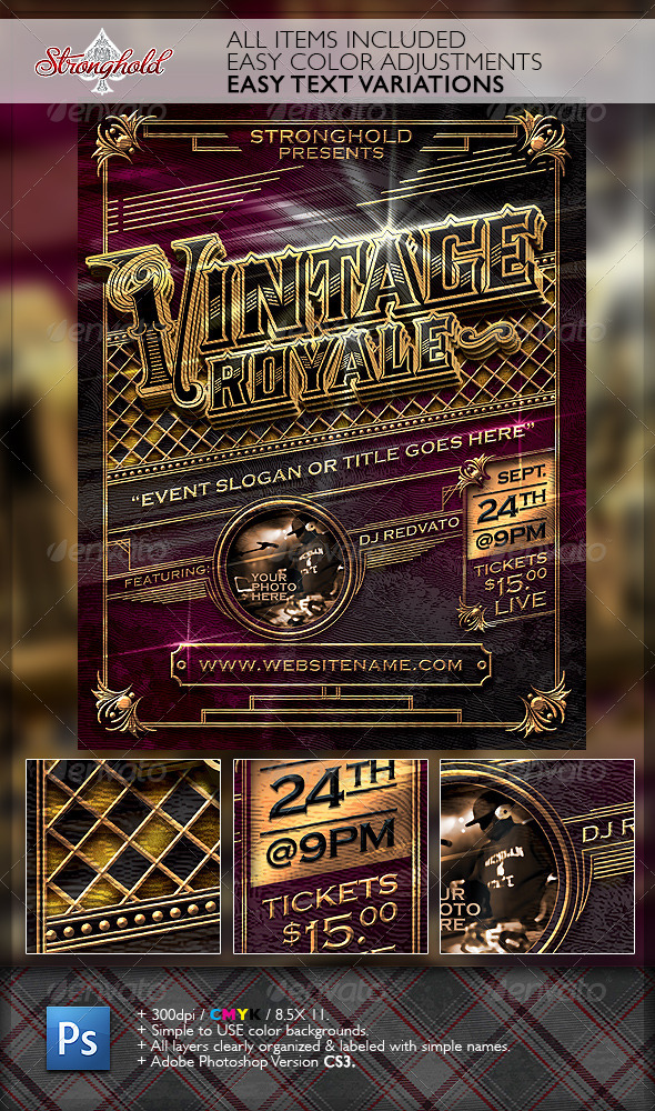 Vintage Royal Gold Event Flyer Template - Flyers Print Templates