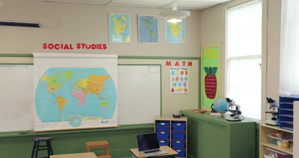 Empty school classroom, jib down