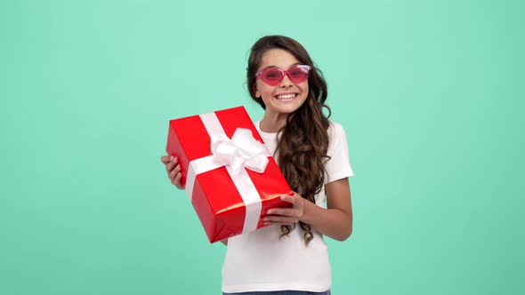 Surprised Id in Sunglasses Hold Gift Box Purchase After Shopping Sale Boxing Day