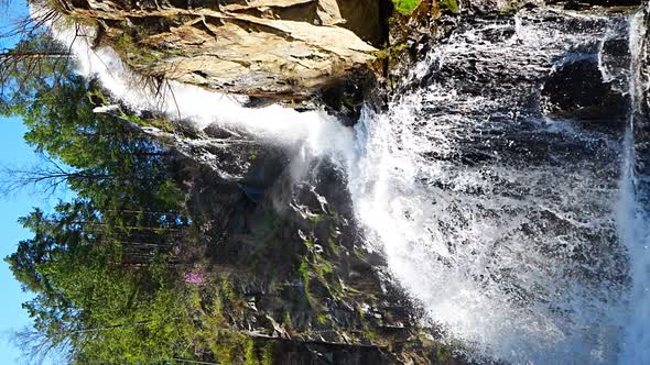 Kamysh Waterfall at Sunset Light Spring Time in the Altai Republic Siberia Russia alt
