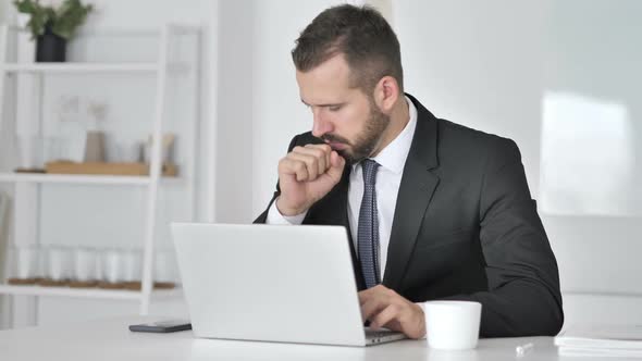 Cough Businessman Coughing at Work alt