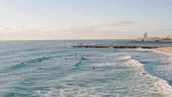 View From Above on Sea Lagun with Surfers in Waves alt