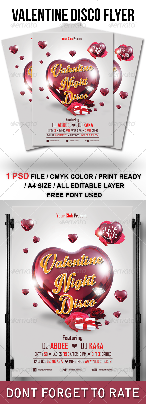 Valentine Night Disco Flyer Template - Clubs & Parties Events
