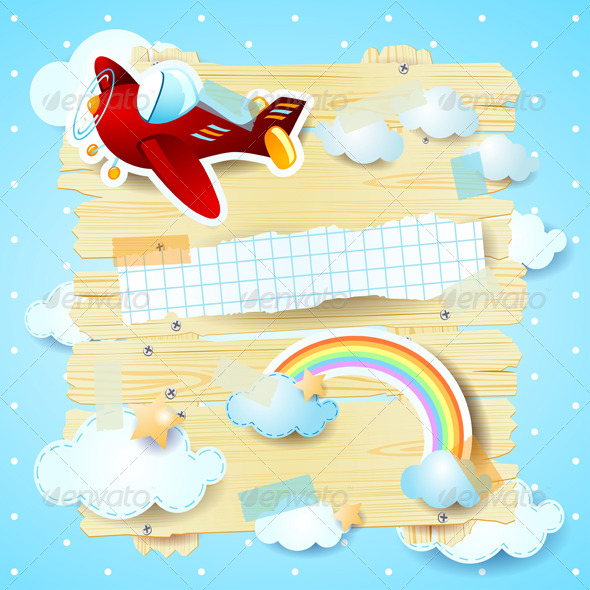 Fantasy Background with Airplane - Travel Conceptual