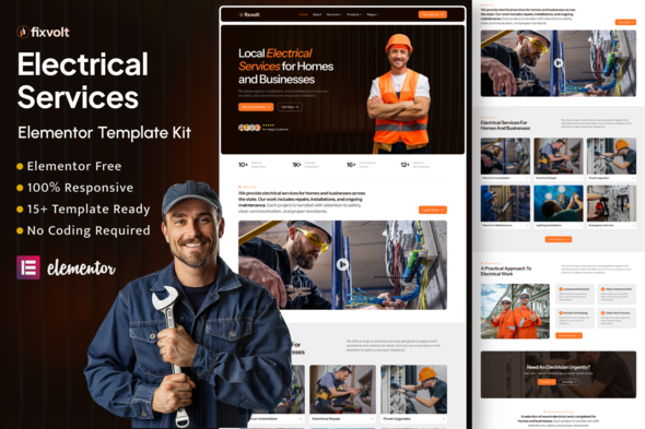 Fixvolt – Electrical Services & Electrician Elementor Template Kit