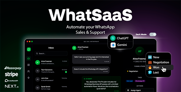 WhatSaaS — Multi-Tenant WhatsApp Sales & Support: Chatbots, Flow Builder & API Access