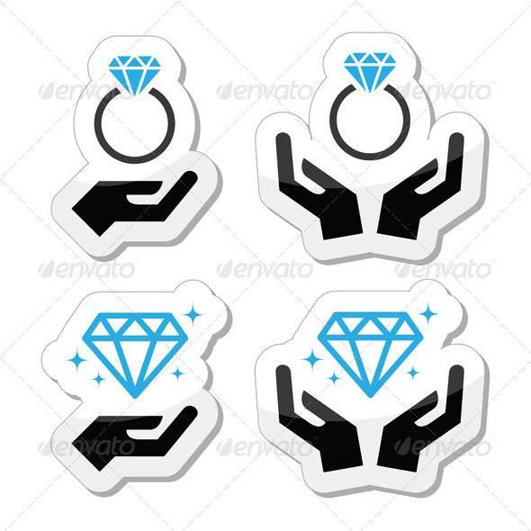Diamond engagement Ring with Hands Icons - Weddings Seasons/Holidays